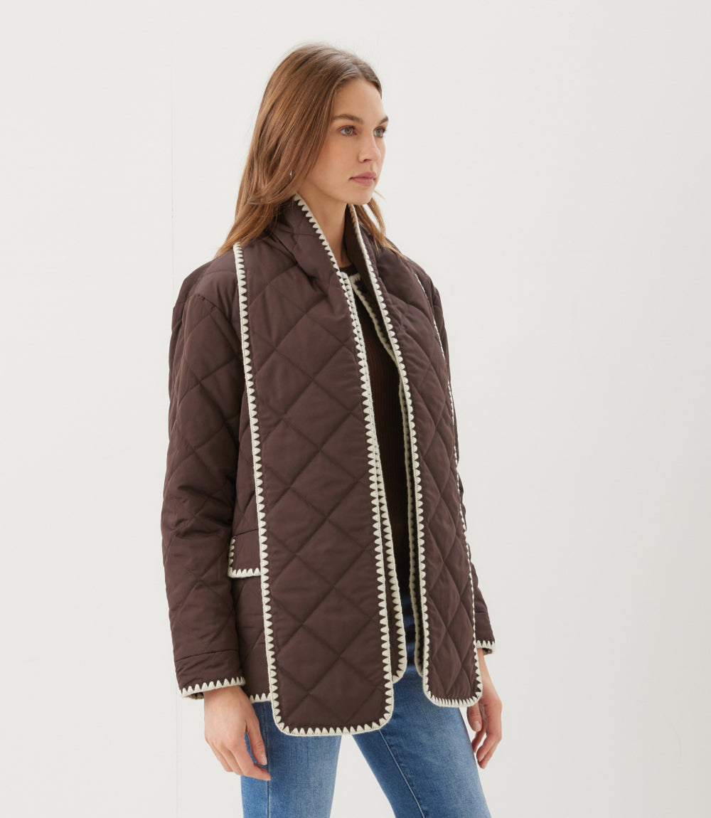 Edge Stitch Quilted Scarf Jacket