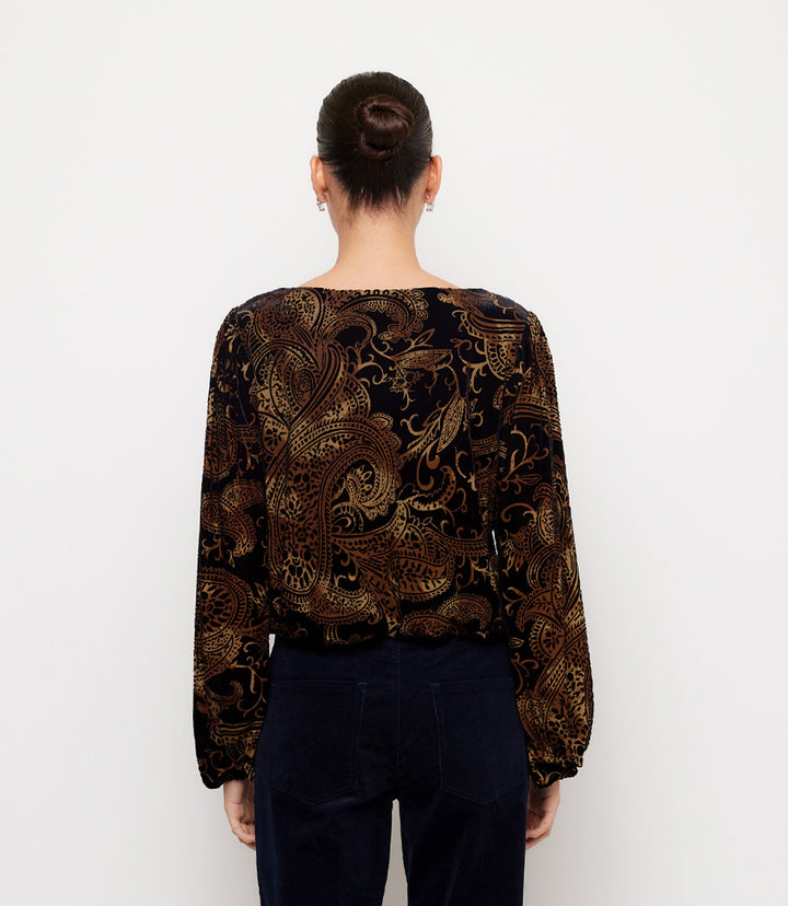 Blouson Sleeve Velvet Burnout Boatneck Top