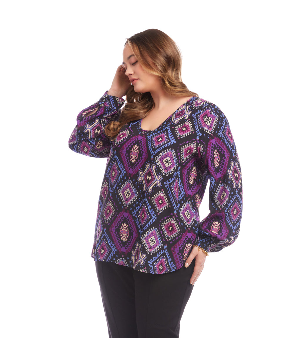 Plus Long Sleeve Shirred Blouse