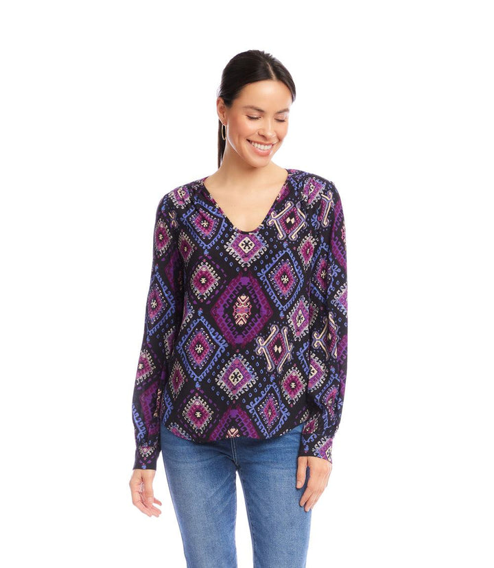Long Sleeve Shirred Blouse