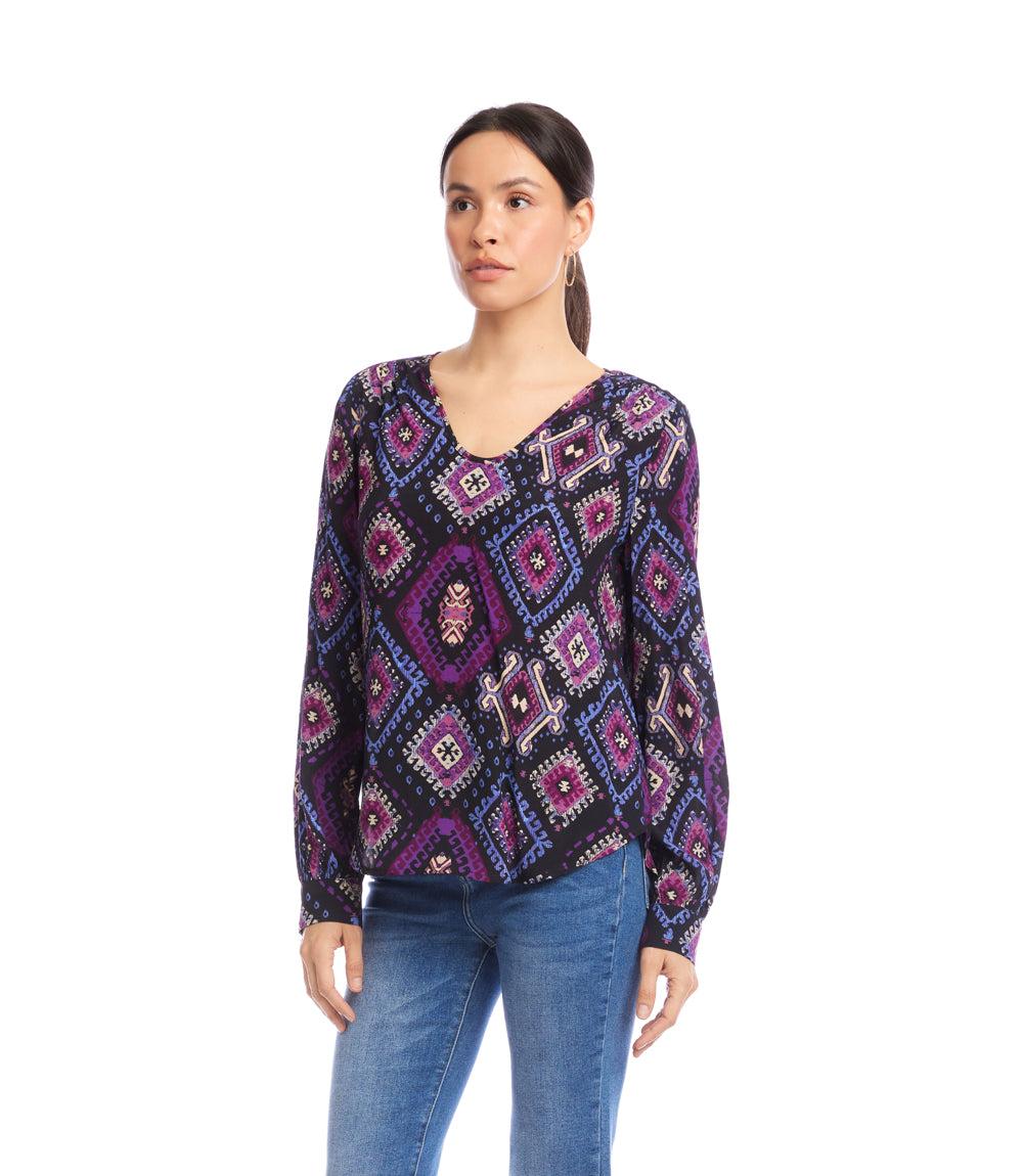 Long Sleeve Shirred Blouse