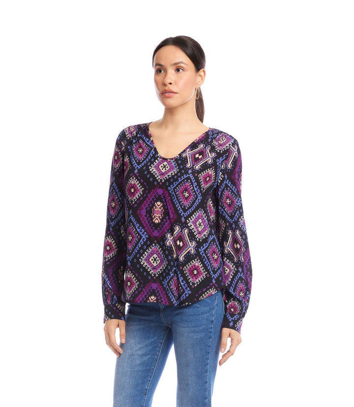 Long Sleeve Shirred Blouse