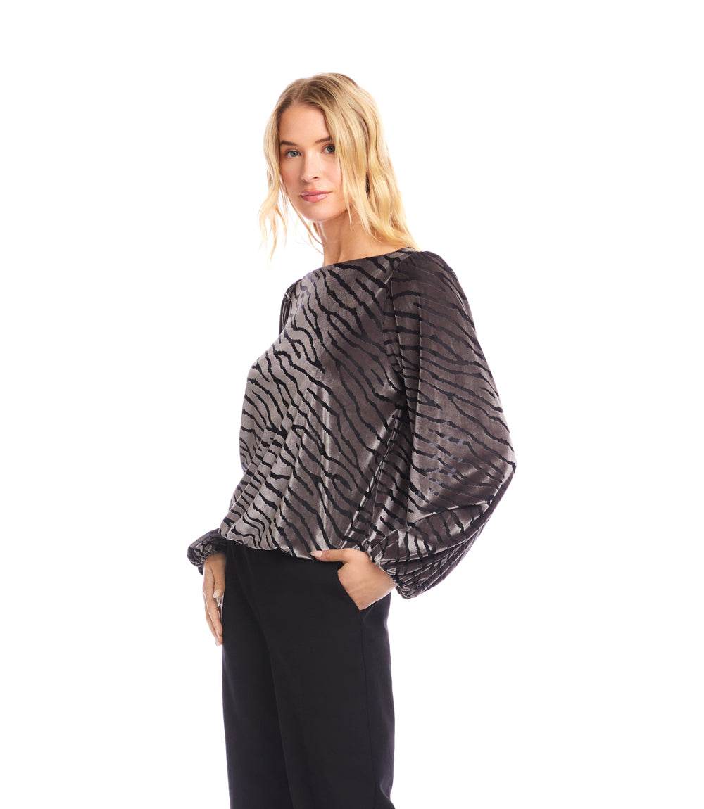 Blouson Sleeve Velvet Burnout Boatneck Top