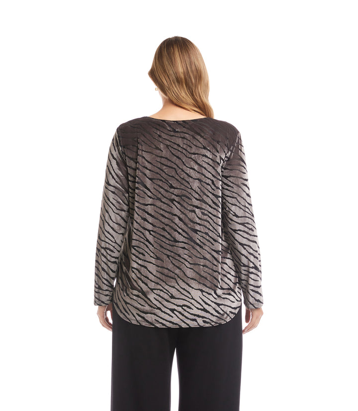 Plus Size Long Sleeve Velvet Burnout Shirttail Top