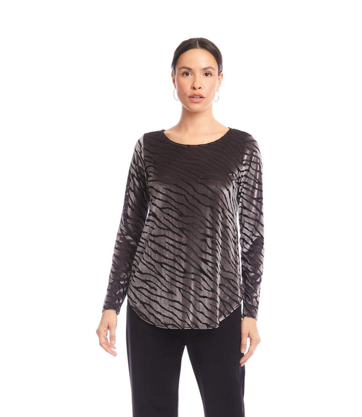 Long Sleeve Velvet Burnout Shirttail Top
