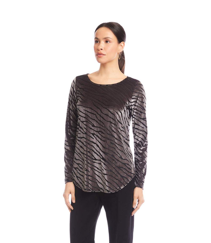 Long Sleeve Velvet Burnout Shirttail Top