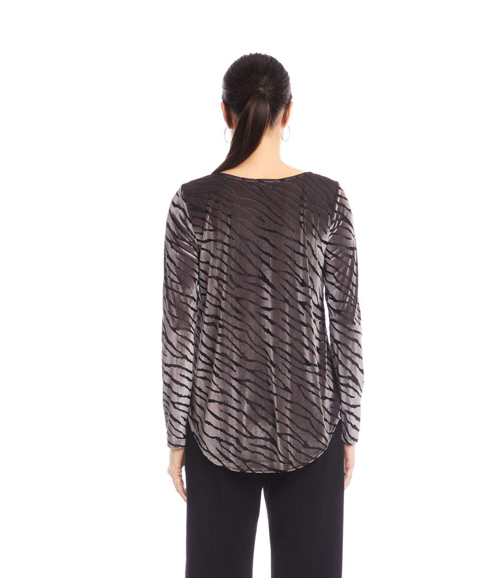 Long Sleeve Velvet Burnout Shirttail Top