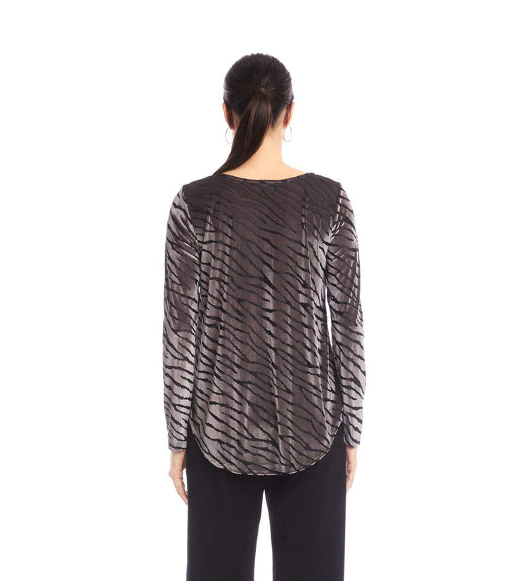 Long Sleeve Velvet Burnout Shirttail Top