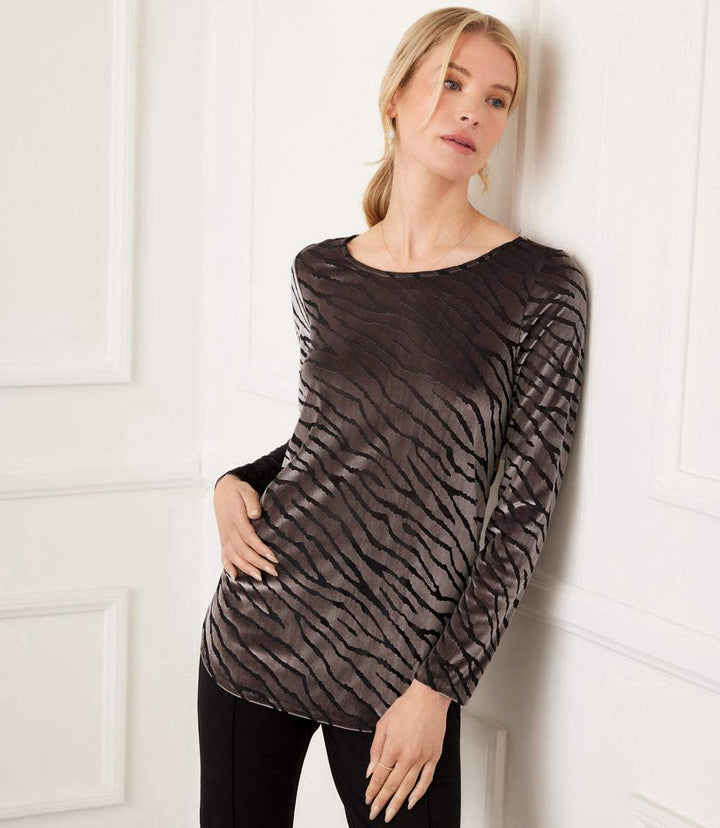 Long Sleeve Velvet Burnout Shirttail Top