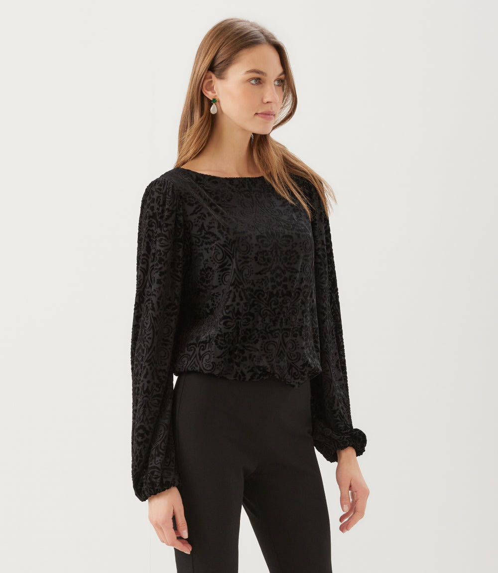 Blouson Sleeve Velvet Burnout Boatneck Top