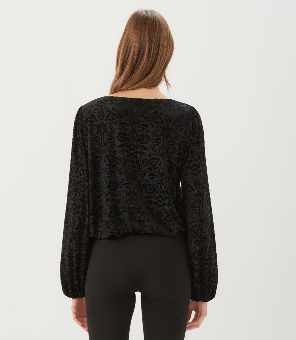 Blouson Sleeve Velvet Burnout Boatneck Top