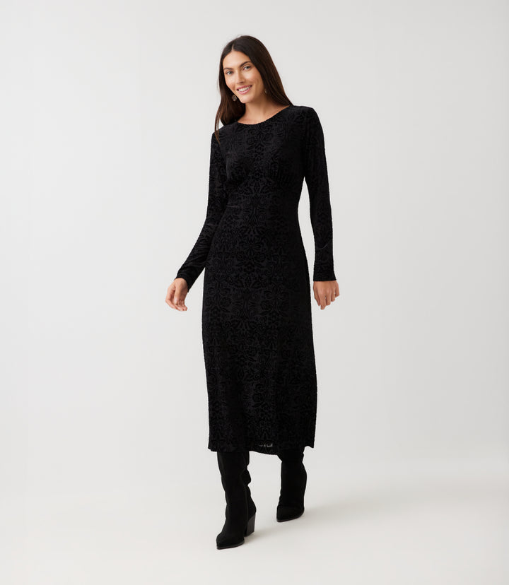 Long Sleeve Velvet Burnout Midi Dress