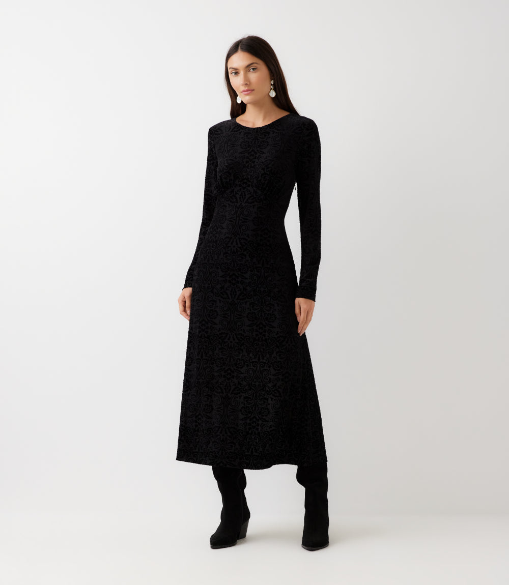 Long Sleeve Velvet Burnout Midi Dress