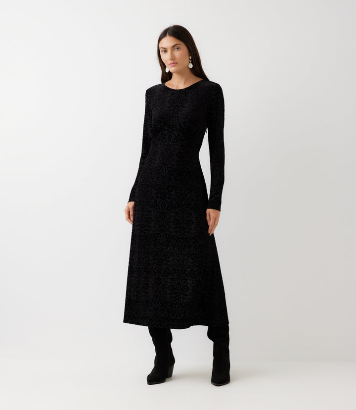 Long Sleeve Velvet Burnout Midi Dress