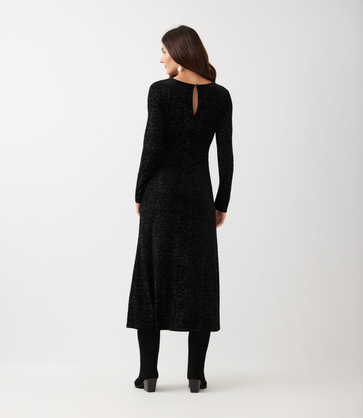 Long Sleeve Velvet Burnout Midi Dress