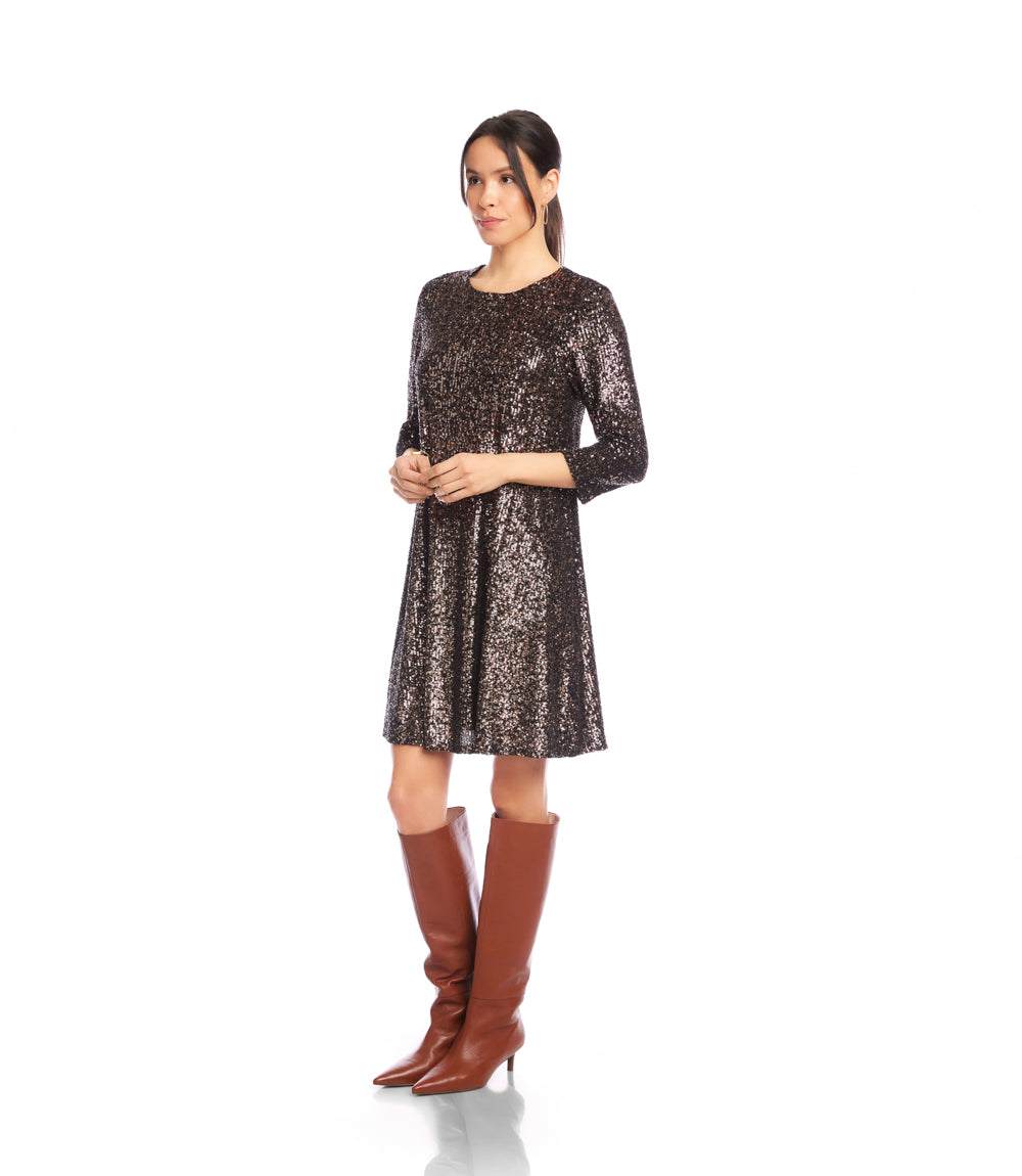 3/4 Sleeve Sequin Swing Dress - Elegant Party & Festive Wear Karen Kane 3/4 Sleeve Sequin Swing Dress - Elegant Party & Festive Wear Karen Kane