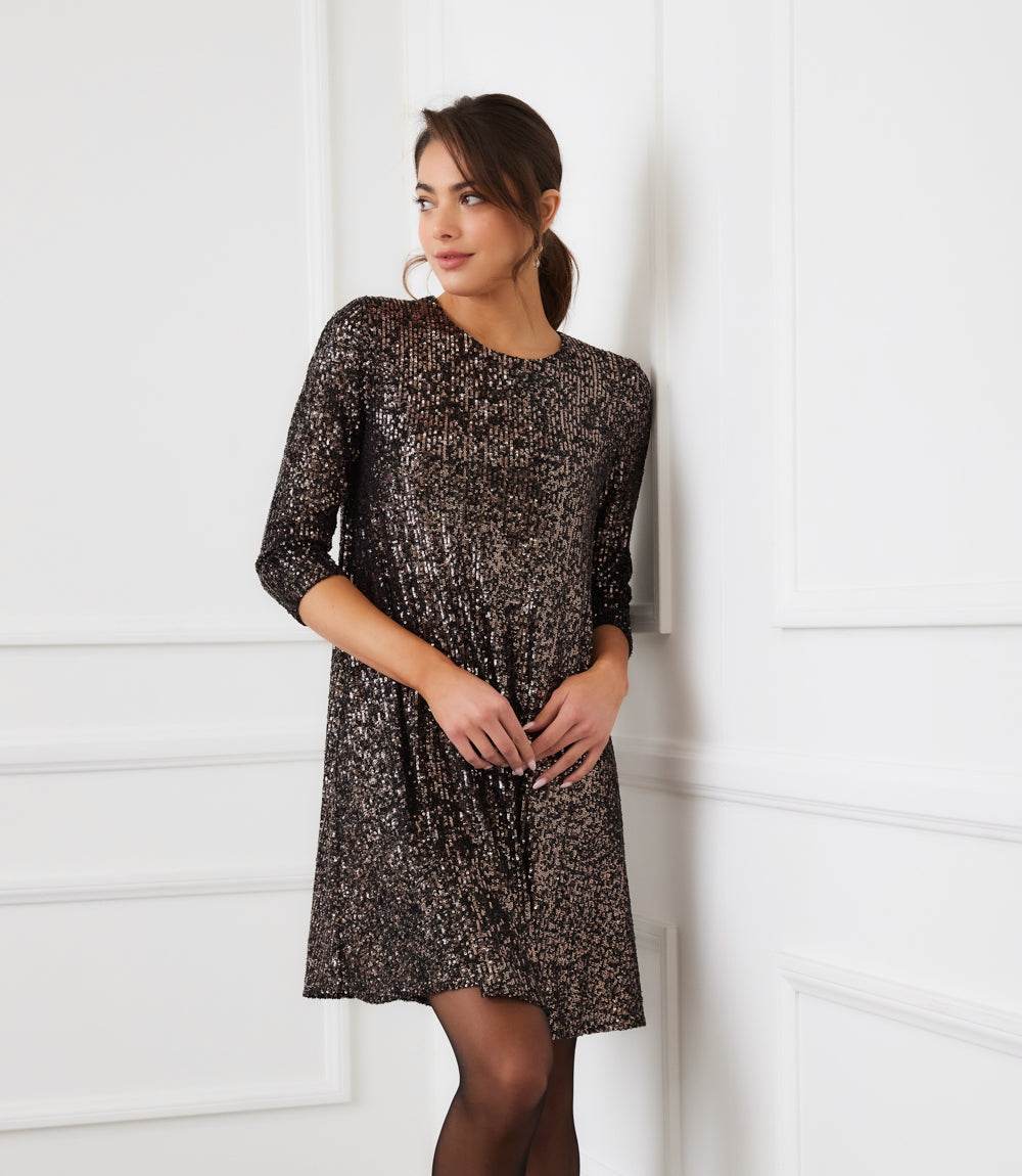 3/4 Sleeve Sequin Swing Dress