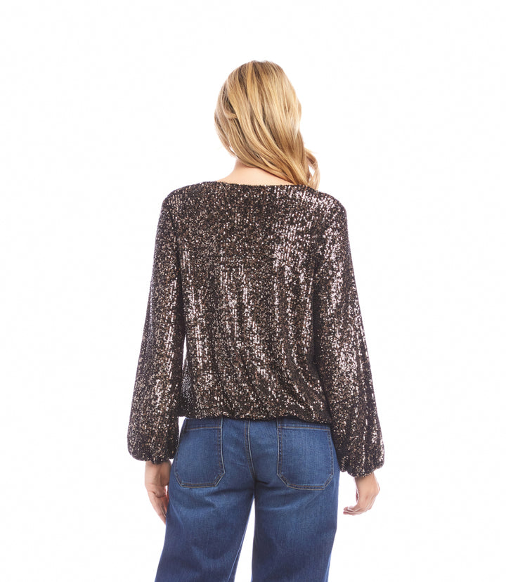 Blouson Sleeve Sequin V-Neck Top