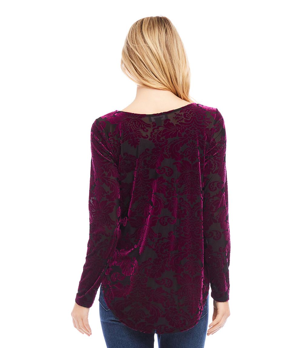 Long Sleeve Velvet Burnout Shirttail Top