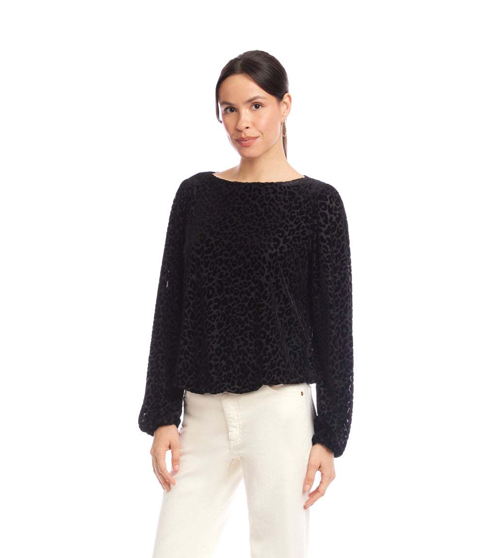 Blouson Sleeve Velvet Burnout Boatneck Top