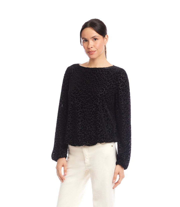 Blouson Sleeve Velvet Burnout Boatneck Top