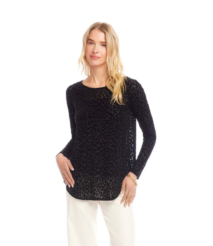 Long Sleeve Velvet Burnout Shirttail Top