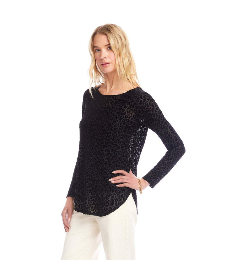 Long Sleeve Velvet Burnout Shirttail Top