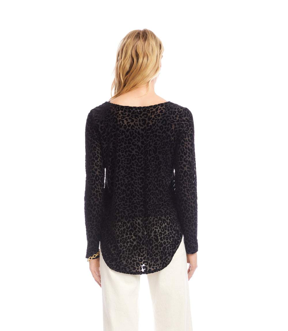Long Sleeve Velvet Burnout Shirttail Top