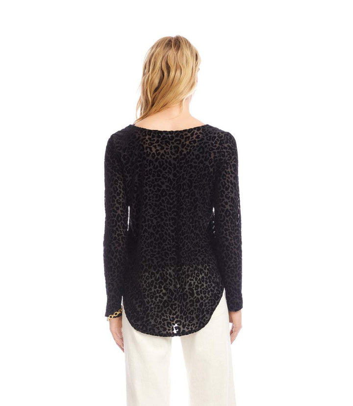 Long Sleeve Velvet Burnout Shirttail Top