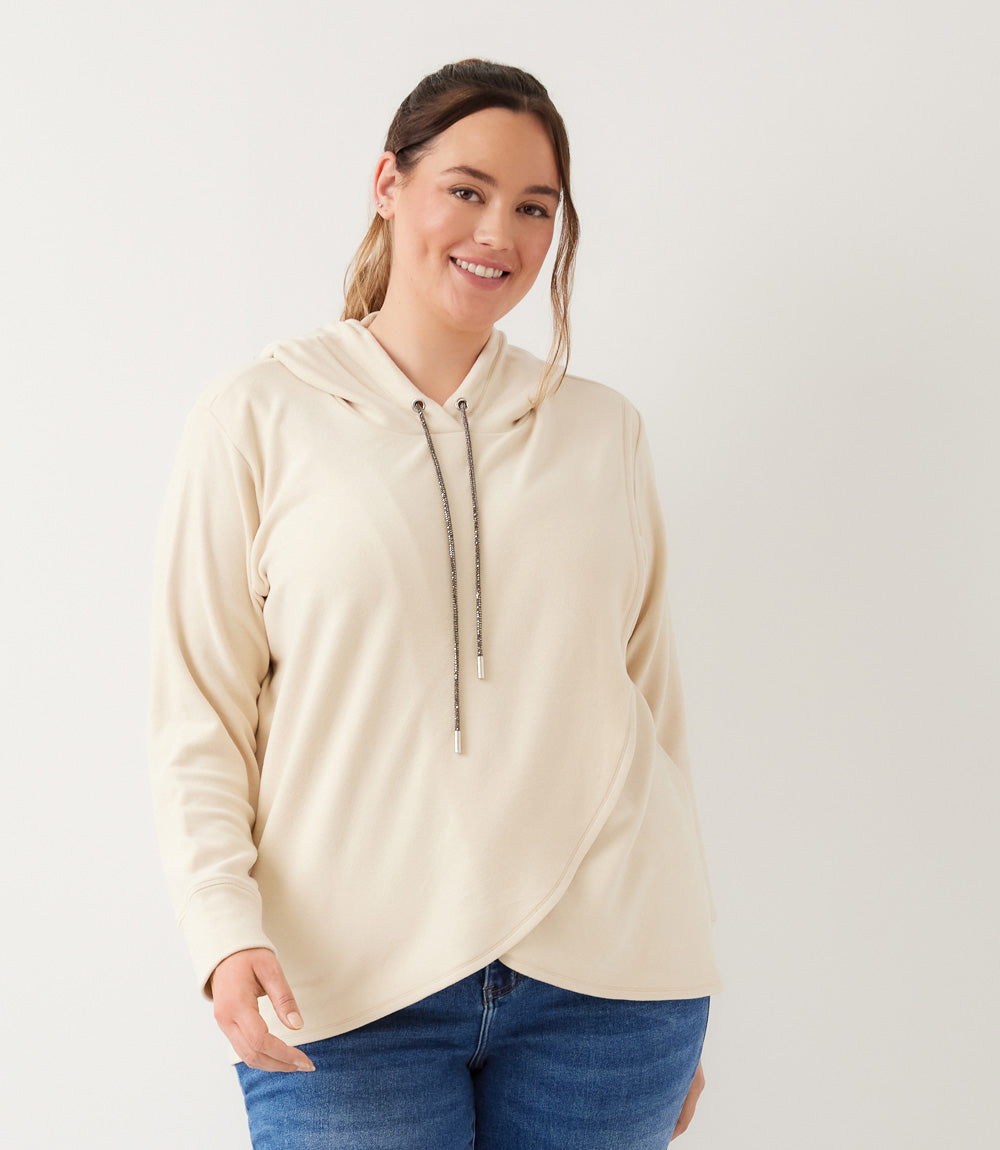 Plus Size Rhinestone Drawstring Crossover Sweatshirt