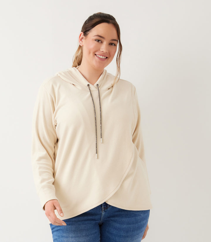 Plus Size Rhinestone Drawstring Crossover Sweatshirt