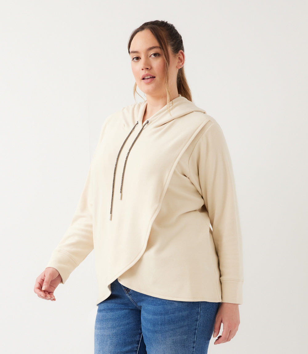 Plus Size Rhinestone Drawstring Crossover Sweatshirt