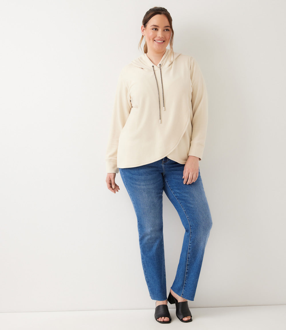 Plus Size Rhinestone Drawstring Crossover Sweatshirt