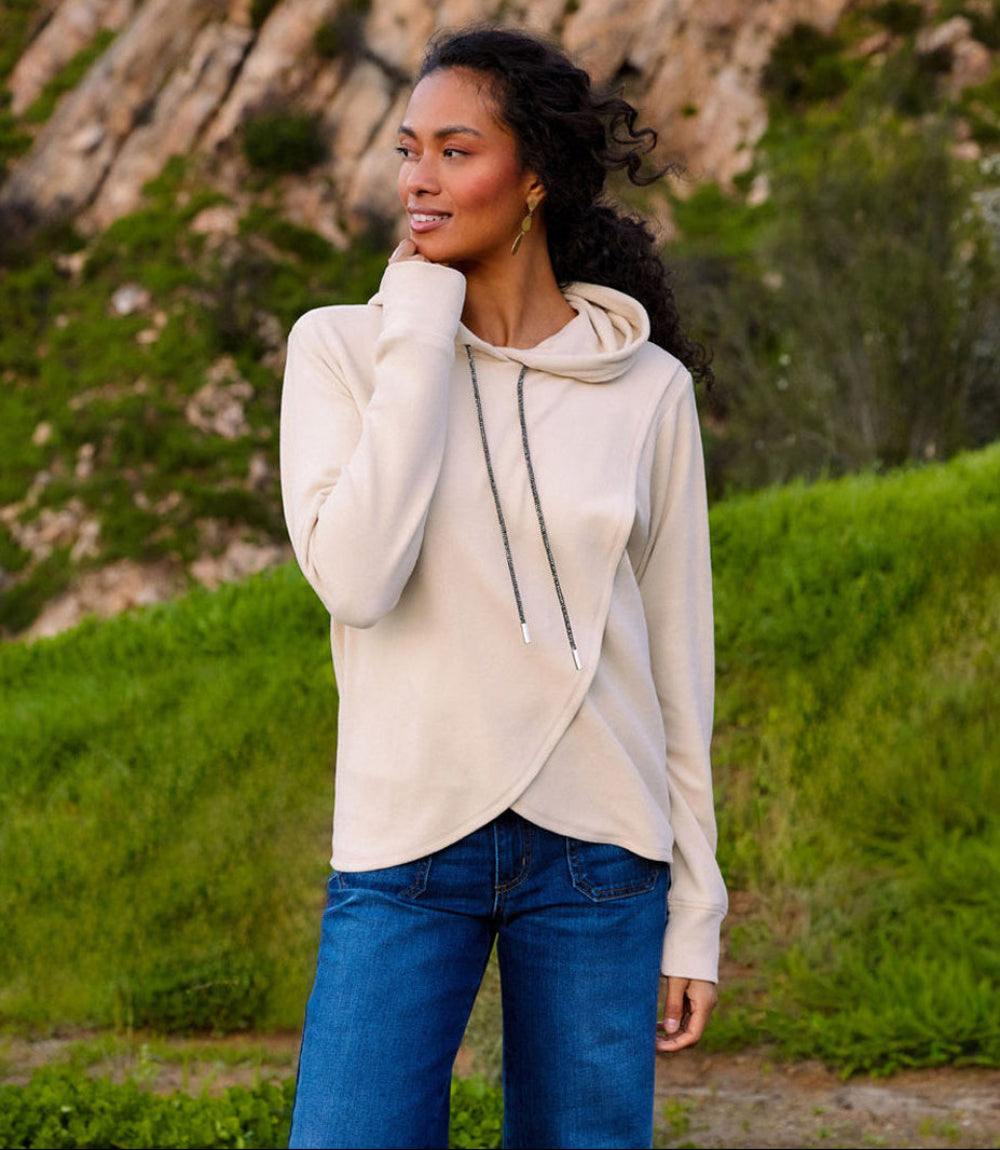 Rhinestone Drawstring Crossover Sweatshirt