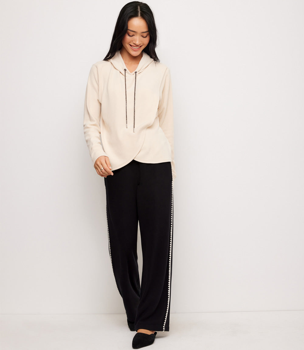 Rhinestone Drawstring Crossover Sweatshirt