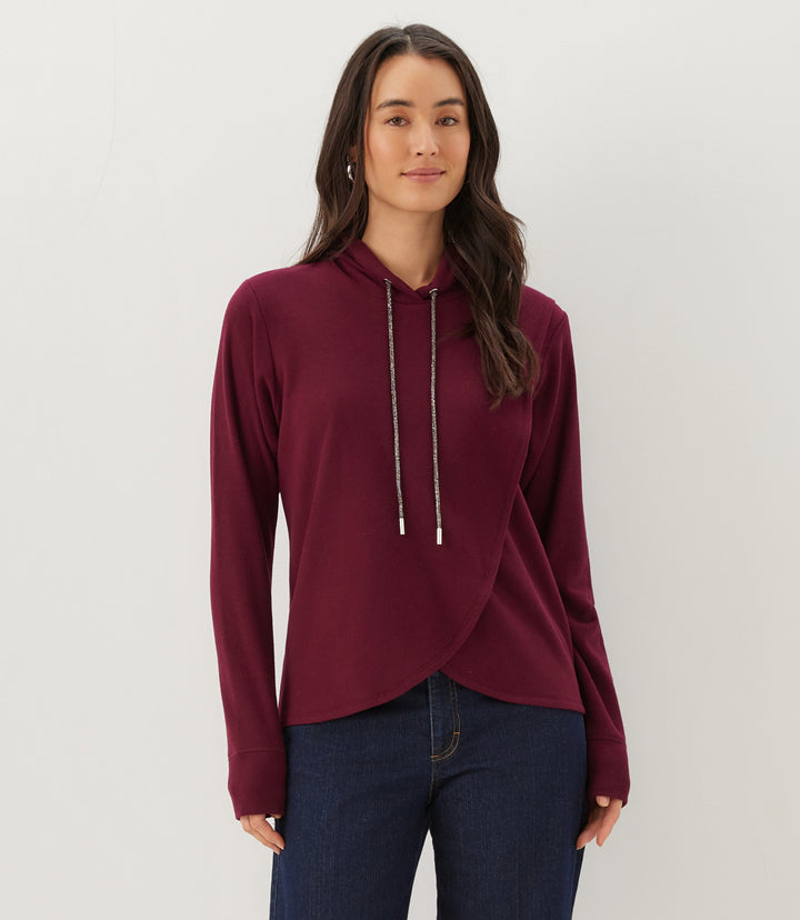 Rhinestone Drawstring Crossover Sweatshirt