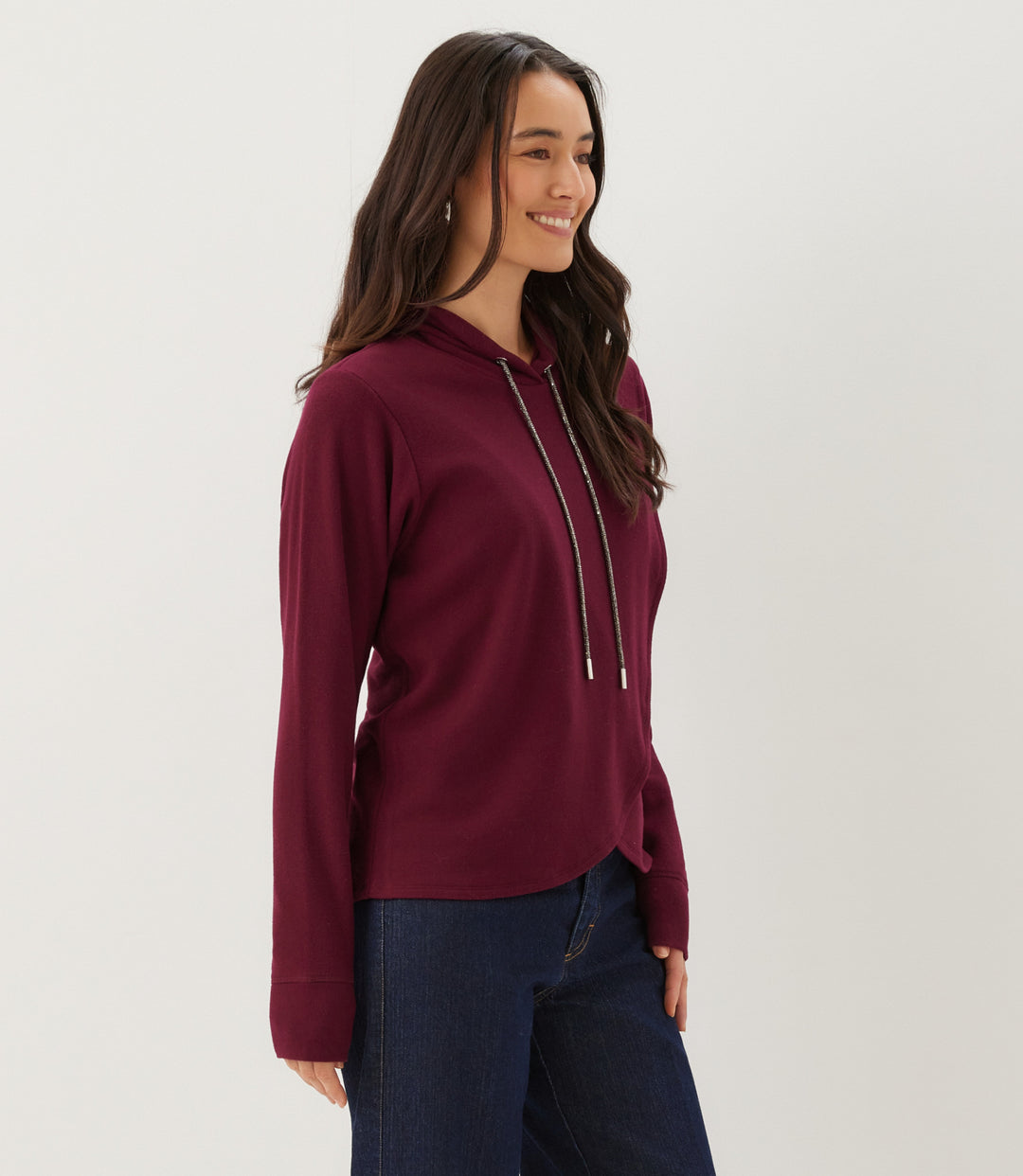 Rhinestone Drawstring Crossover Sweatshirt