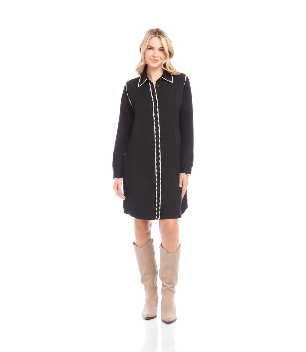 Long Sleeve Edge Stitch Shirtdress