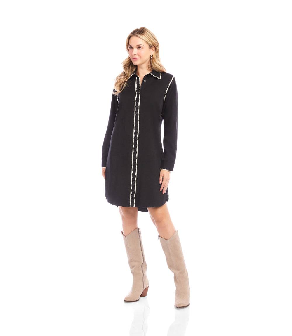 Long Sleeve Edge Stitch Shirtdress