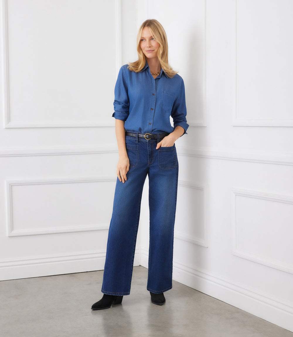 Ruched 3/4 Sleeve Button-Up Shirt