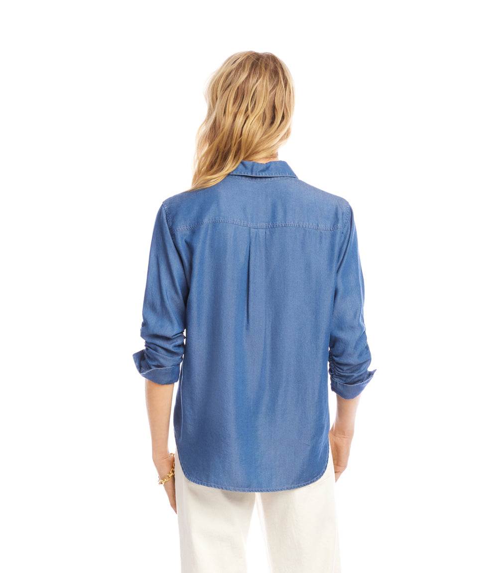 Ruched 3/4 Sleeve Button-Up Shirt