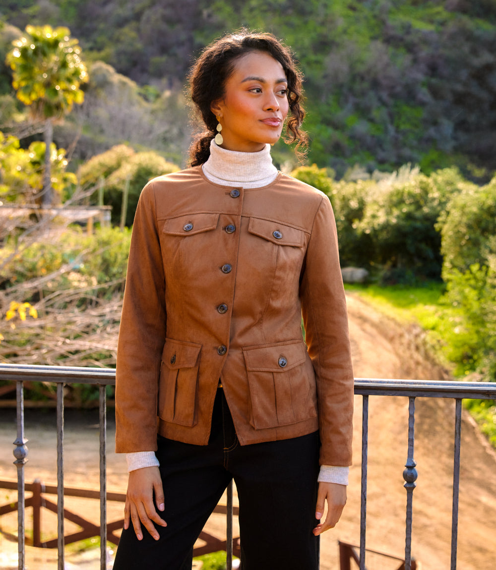 Faux Suede Cargo Jacket