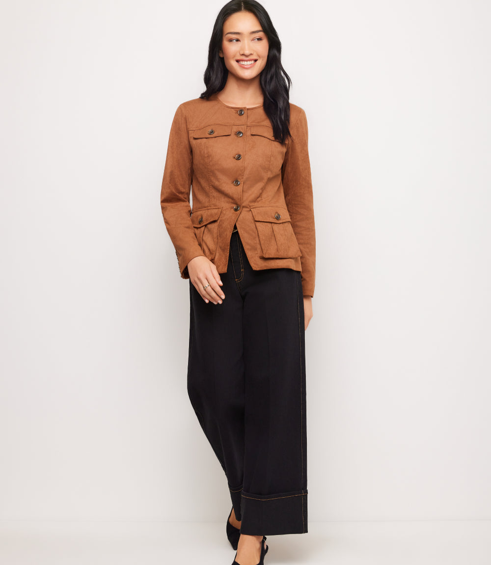 Faux Suede Cargo Jacket