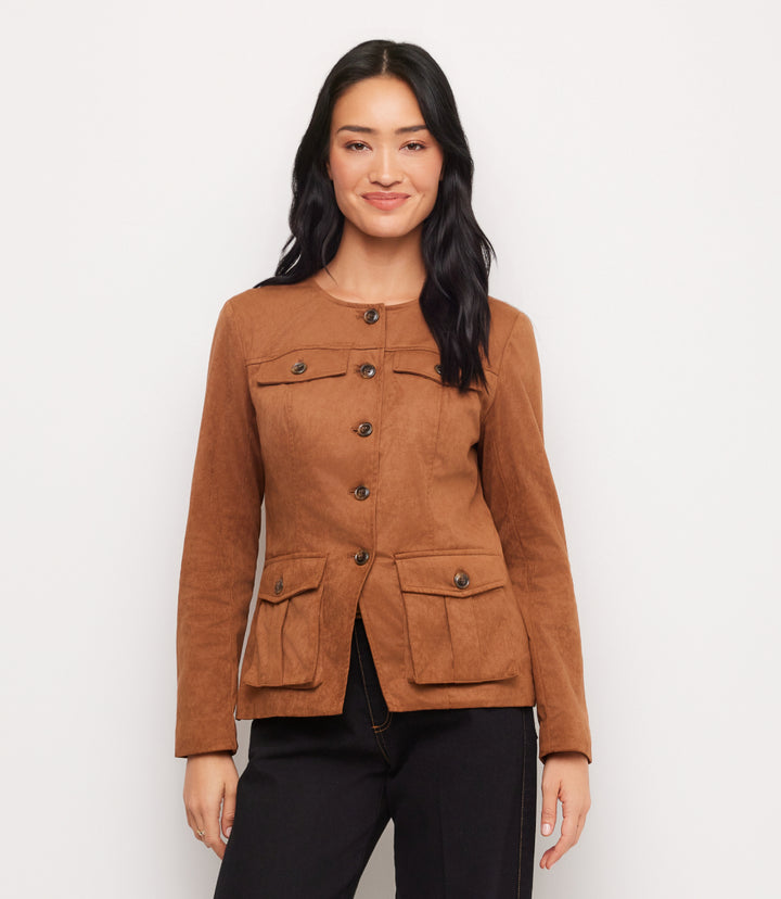 Faux Suede Cargo Jacket
