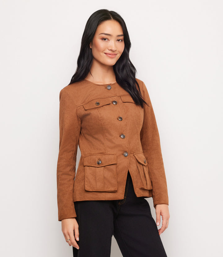 Faux Suede Cargo Jacket