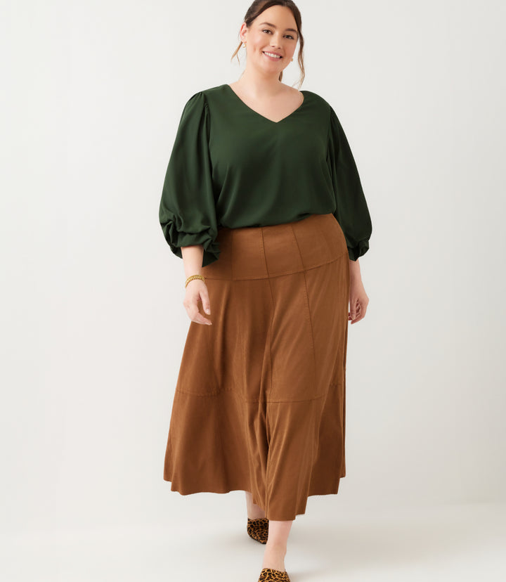 Plus Size Tiered Faux Suede Midi Skirt