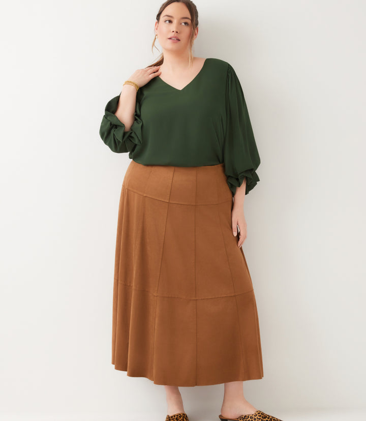 Plus Size Tiered Faux Suede Midi Skirt