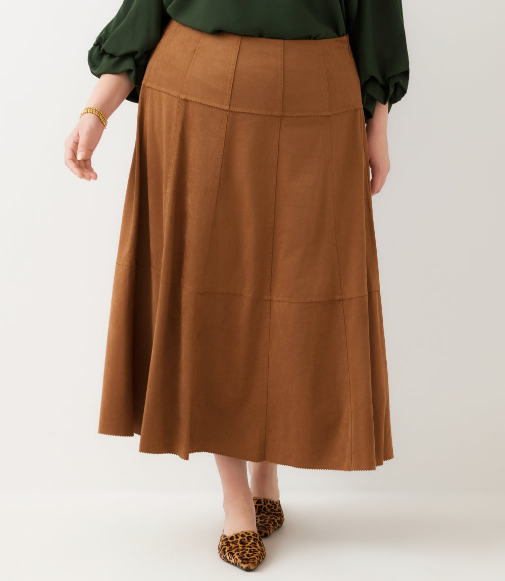 Plus Size Tiered Faux Suede Midi Skirt