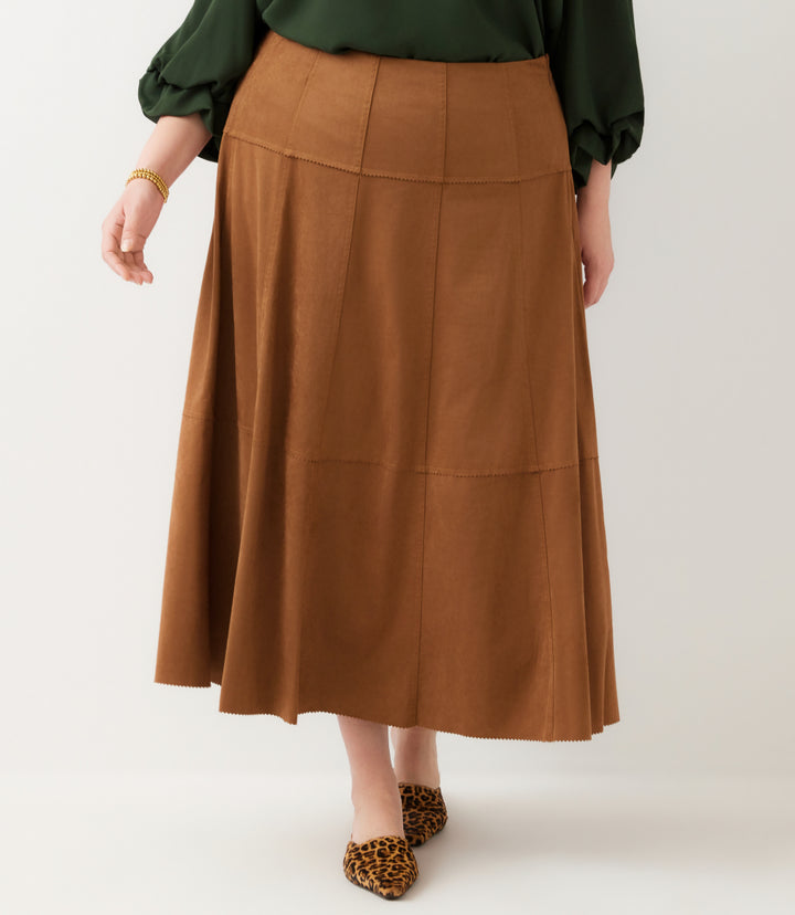 Plus Size Tiered Faux Suede Midi Skirt