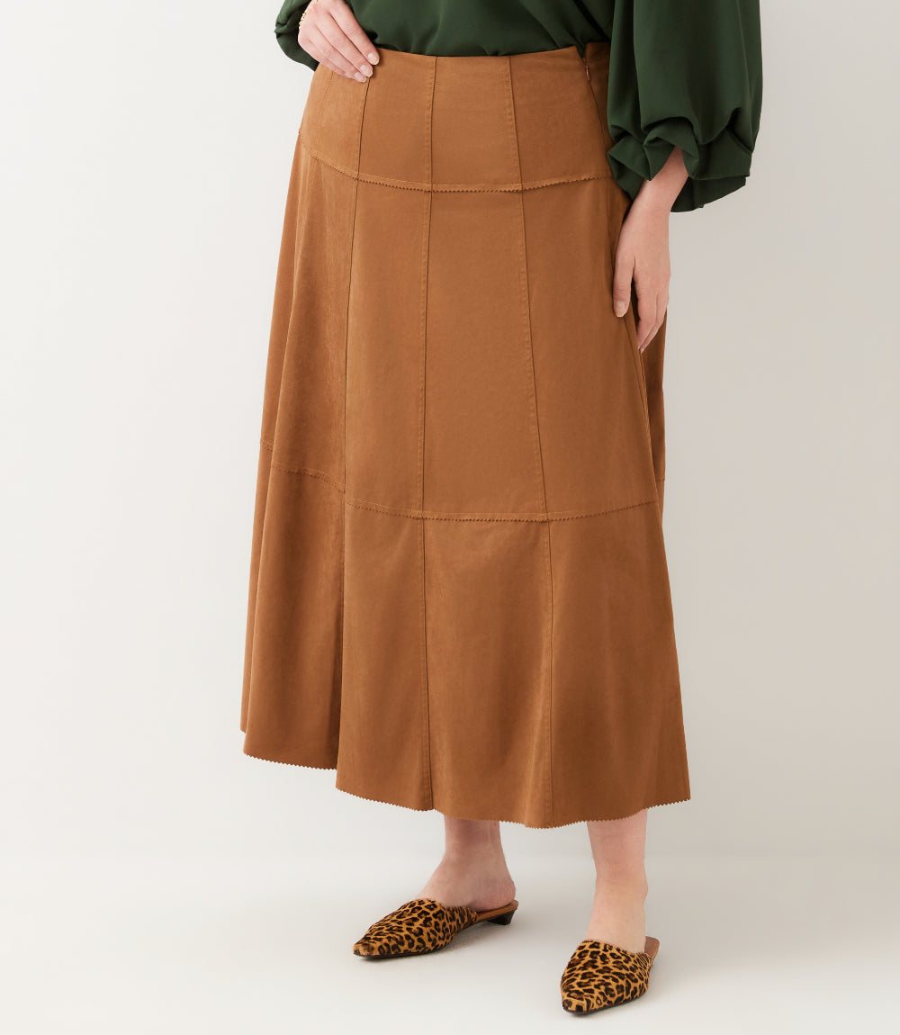 Plus Size Tiered Faux Suede Midi Skirt